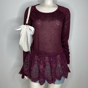 Xhilaration Maroon Top Y2K with fairy lace details